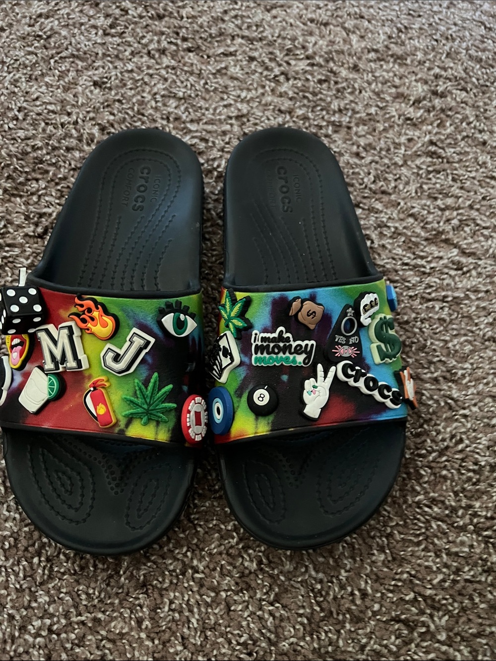CROCS Black Slide Sandals with Jibbitz Charms - Picture 1 of 3